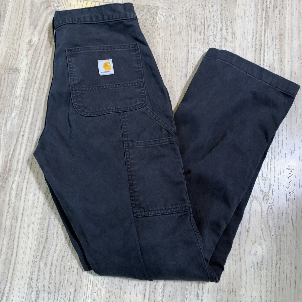 Carhartt Mens Black Relaxed Fit Canvas Carpenter Work Pants 30x32 Utility Canvas